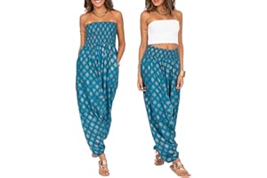 likemary Combinaison Femmes - Se Transforme en Pantalon Harem à Taille élastique - Combinaison Sarouel en Coton Taille Unique Convertible en Pantalons Harem d’été Avec Poches - 2-en-1