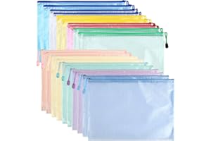 DODUOS 20 Stück Kunststoff Dokumententasche A4,Dokumententasche A4 Reißverschluss, Wasserdichte Mesh Bag Beutel mit Reißverschluss Farbe Zipper Bag für Schule Büro Reisen, 33,5 x 24cm