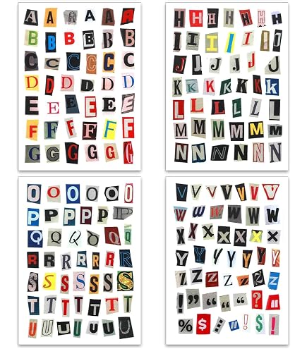 208 Autocollants Lettres Alphabet Vintage – Multicolores – Pour Scrapbooking, Déco Valise, Bricolage, Personnalisation