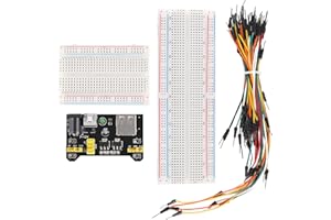 AOICRIE Breadboard Kit with Power Supply for Electronics, 830 Tie-Points Breadboard, 400 Tie-Points Breadboard, 65 Pcs M/M Bread Jumper Wires(12/16/20/25cm), Power Supply Module (5V/3V)