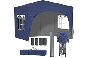 BIRCHTREE Pop Up Gazebo with Sides, 3m x 3m Waterproof with 2 Free Weather Support Beams 4 Gazebo Weight Bags. Garden Canopy Outdoor, Party Tent, 260g Polyester Powder Coated Steel Frame.