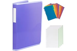 QE'MONO Archivador 4 anillas plastico incluye 80 folios de recambio y 6 separadores. Carpeta para fundas plastico a4 y folios. Archivador de tapa semirrígida. Carpeta archivadora liviana y resistente.