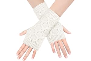 BLURBE Guanti Senza Dita - Lunghi Guanti Termici Manicotti Invernali con Foro Pollice in Maglia Elastici Scaldabracci per Donna Ragazza in Lavoro Touch Screen