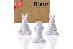 Yeomoo Yoga Statue de Lapin pour Decoration Jardin Exterieur - Figurine de Lapin Animaux Miniatur Deco Zen pour Salon Bureau Jardin de Fee Cadeau Personnalisé Femme Maman Anniversaire 5.3CM Set 3