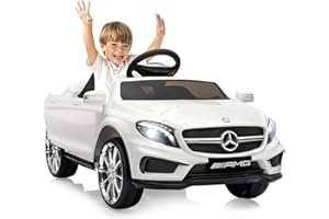 LIUFASHI Voiture électrique pour Enfants 12V Mercedes Benz AMGT, Véhicules électriques Jouets 2 Portes avec élécommande 2,4G,MP3,Feux LED et Ceinture de sécurité pour Enfants à Partir de 3 Ans,Blanc