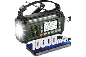 PRUNUS J-924D Digital Radio DAB+/UKW, Kurbelradio Notfall mit 10000mAh Akku, DAB Radio mit Bluetooth, Notfallradio mit Taschenlampe/SOS Alarm/Handyladefunktion für Ourdoor, Notfall. (Grün)