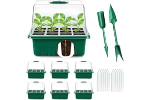 SUWITU Zimmergewächshaus Anzuchtkasten, 6 Stück 72 Zellen Mini Gewächshaus Anzucht Set mit Verstellbaren Kuppeldeckeln, Setzling Starter Tabletts Treibhaus Anzuchtschale für Sämling Pflanze