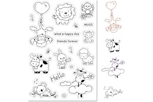 CRASPIRE Farm Animal Clear Rubber Stamp Farmhouse Cow Sheep Monkey Lion Rabbit Transparent Silicone Seals Stamp for Journaling Card Making DIY Scrapbooking Handmade Photo Album Notebook Decor