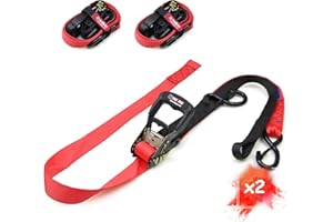 MAGMA 2 Sangles d'arrimage à cliquet avec Crochets et Bande, Attaches de câbles | Bandes d'amarrage et d'accrochage Remorque Moto Bateau Quad ATV | Réglable=1,8m, Largeur 3,8cm. Rupture: 1500 Kgf/unit