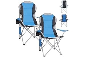 APUUCSE Set of 2 Oversized Deluxe Padded Folding Camping Chair with Cup Holder and Side Pocket Lightweight High Back Leisure Portable Heavy Duty Foldable Camp Chairs for Outdoor/fishing/Picnic(Blue & Black)