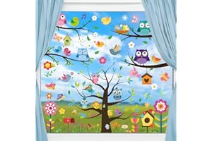 DURINM Fensterbilder Frühling Selbstklebend Fensteraufkleber Sommer DIY Pflanze Wandtattoo Vögel Baum Aquarell Blumen Fensterbild Aufkleber für Wohnzimmer Schlafzimmer Wanddeko (B)
