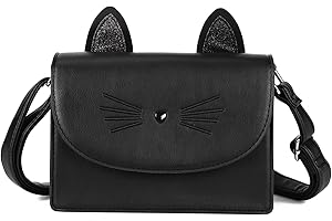 AFKOMST Portafogli carino per le ragazze adolescenti, piccola borsa a tracolla e borse, regalo gatto per i bambini, Nero, piccolo