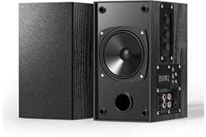 Elimavi Enceinte pour Platine Vinyle & PC - Enceinte Active Bibliothèque 2x30W, Haut-Parleur avec Prise Jack, 4" Woofer Basse, Double Entrée RCA, Structure en Bois, Noir