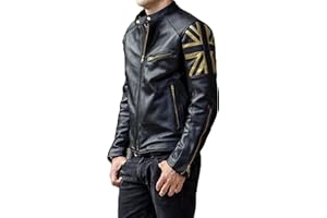 Aksah Fashion Veste de moto vintage en cuir véritable pour homme avec drapeau britannique