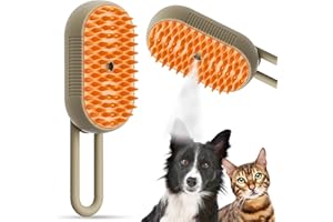 Atuoxing Cepillo de Vapor Para Gatos, Cepillo Vapor para Perro 3 en 1, Cepillo de Vapor Multifuncional para Gatos de Pelo Largo o Corto para Perros (Caqui)