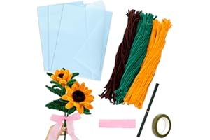 TIKPLUS Pipe Cleaners Flower set, Craft Sunflower Set with Pipe Cleaners 150 Pcs, Florist Wire, Wrapping Paper Tape Ribbon, Pipe Cleaners Supplies Kit Bouquet, Sunflower Craft Projects for Art Decorations
