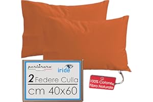 Perlarara Iride - Federa Cuscino 40X60 Bambino Set 2 Federe - Fodera Cuscino Bambino in Cotone Made in Italy - Federe Cuscino 40x60 Bambini Tinta Unita - Arancione