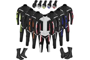 SUPER BIKERS Mens Motorbike Suit Corduroy Waterproof Suit with Leather Waterproof Boots and Gloves CE Approved Set