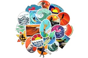 SETPRODUCTS ⭐️ Top Stickers ! ⭐️ Lot de 50 Autocollants sur le thème du Surf - Stickers HD – Surfing, Surfer, Cool, Plage, Beach Life, Bomb, Bodyboard - Autocollants pour décoration, scrapbooking, murs, valises