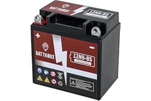 Battanux YB9-B 12N9-BS Batterie et batterie pour motocyclette, scellée SLA/AGM 12V9Ah, batterie ATV/UTV/snowmobile/moto sans entretien et sans outils pour l'installation