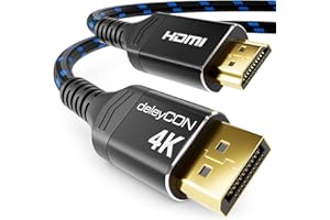 deleyCON 1m Kabel DisplayPort na HDMI 4K (Do Monitora HDMI, TV, Projektora) - 1080P@60Hz / 4K@30Hz - Wtyk Aluminiowy + Przewód Nylonowy - do Komputera DP, PC, Karty Graficznej