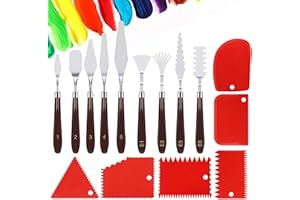Wrymish Spachtel Acrylmalerei, 15 Stück Palettenmesser Set, 9 Stück Edelstahl Malmesser mit 6 Stück Zahnspachtel für Ölgemälde, Aquarell, Felsmalerei, Gouache
