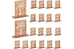PH PandaHall 20 ensemble de Numéros de Table Rectangulaires en Bois avec Base en Bois, Centres de Table de Mariage Rustiques pour Décoration de Réception, Fête, Anniversaire, Événement, 11x7.5 cm