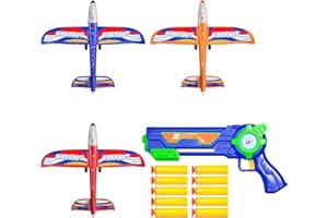 Ci Vetch Airplane Launcher Toy for Boys Kids, 4 Pack Foam Airplane Outdoor Toys, 1 Airplane Launchers Toys 3 Led Plane 10 Soft Bullets, 3 4 5 6 7 8 Year Old boy Birthday Gift Ideas