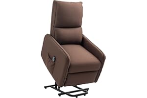 HOMCOM Poltrona Elettrica Alzapersona Reclinabile 135°, Poltrona Relax Elettrica in Tessuto Effetto Lino con Telecomando, Poggiapiedi e Tasca Laterale per Soggiorno e Camera da Letto, Marrone Scuro