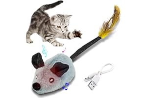 OneNine Giocattolo elettrico per gatti, topolino per gatti, giocattolo elettrico con coda di piume, Cat Toys, giocattolo gatto con cavo USB per beccuccio e contro la noia