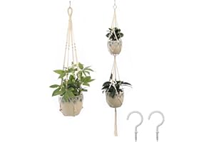 Sricam Hanging Planter, 2 Pack Macrame Plant Hangers, Rope Flower Pot Hanger for Indoor and Outdoor Patio Deck Ceiling Plant Holder With 2 Pcs Cup Hooks (A)