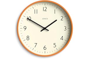Jones Clocks® Studio orologio da parete | Stile moderno rotondo | 30cm | Arancione | Numeri facili da leggere | Design versatile per cucina, soggiorno o ufficio