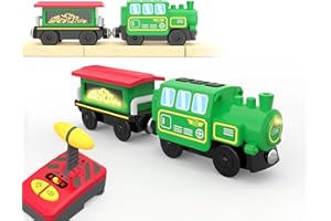 BEYLON Motorized Train for Wooden Tracks, Remote Control Locomotive Train Set for Toddlers, Electric Train Toy Compatible with Thomas, Brio Railway Track