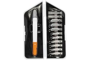 Fiskars Präzisions-Bastelmesser/Cutter, 13-teiliges Set, Gesamtlänge Cutter: 21 cm, Inkl. 12 Klingen, Qualitätsstahl/Kunststoff, Weiß/Orange, Premium, 1024384