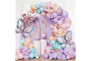 HLEIUKT Kit Ghirlanda Palloncini Compleanno Farfalle, 96 Pezzi Viola Kit Arco Palloncini per Baby Shower, Anniversario, Matrimonio, Farfalle Decorazione Compleanno per Feste
