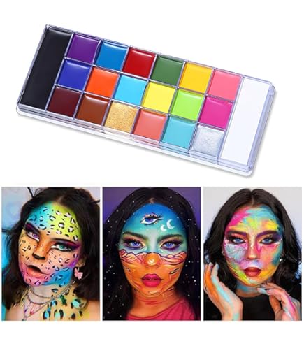 UCANBE Face & Body Paint Kit - 20 Color Oil Palette + Setting Powder + 10 Brushes For Halloween & Cosplay