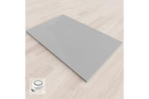 SANIVERRE BAYA Receveur de douche extra-plat aspect pierre ardoise Gris 90 x 120 cm + bonde
