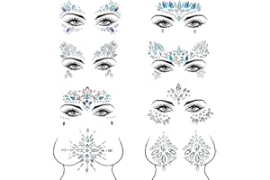 Czemo Viso Gemme 8 Set Gemme Strass Adesivi Strass e Gemme Festival Glitter Cristalli Adesivi Gialli Tatuaggi Temporanei per Viso Corpo Gioielli (Pattern 1)