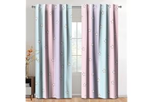 Kzzfqxb 117x183cm Tende a Stelle Arcobaleno 2 Pannelli, Blu Rosa Viola Colore Giunto Eleganti Drappeggiate da Sogno per Ragazze Camera da Letto Soggiorno