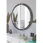 Siyah Mermer Ahşap Dekoratif Yuvarlak Antre Koridor Duvar Banyo Wc Ofis Aynası 42 Cm Siyah