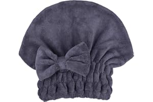 QIAFEIYE Mikrofaser-Haar-Trockentuch-Kappe 3er-Pack Super Saugfähig Schnell Trocknen Hair Turban Wrap für Frauen Mädchenhaar (Dunkelgrau, 1)