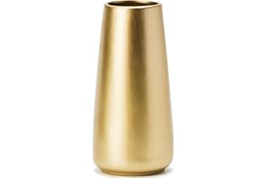 HUBUISH Light Gold Vase - 8" Big Gold Ceramic Flower vase for Home/Table/Accent Decor, Minimalist Modern Vases for Centerpieces, Room Decor, Living Room, Bedroom or Gift