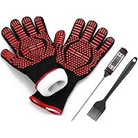 JATrade Grillhandschuhe Ofenhandschuhe inkl. Fleisch-Grill-Thermometer u. Marinierpinsel, Backhandschuhe Topfhandschuhe…