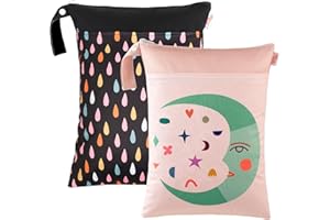 Tcdwla Porta Pannolini, 2 Pezzi Wet Bag 40 x 30cm, con 2 Tasche con Cerniera & Maniglia, Riutilizzabile, per Pannolini per Bambini, Viaggio, Palestra, Spiaggia, Piscina