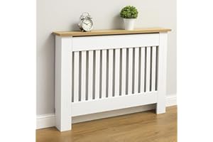 Gr8 Home Arlington Wooden Radiator Cover White Modern Painted MDF Storage Shelf Cabinet Unit Home Decor Modern Slat Grill Furniture