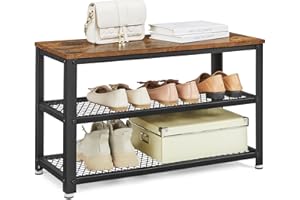 VASAGLE Shoe Bench, Shoe Rack with 2 Shelves, Shoe Organiser, 30 x 73 x 45 cm, Entryway Living Room Hallway, Steel Structure, Industrial Style, Rustic Brown and Black LBS73X