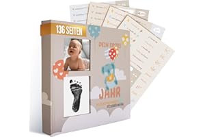 colortouch Babyalbum Dein erstes Lebensjahr mit Sticker Set, Baby Fotoalbum zum Selbstgestalten, Babybuch zum Ausfüllen, Babytagebuch ab 0 Monate, Geschenk für Babypartys, Fotoalbum zum eintragen