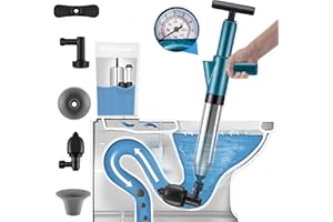 GXPJYCFOB Toilet Plunger, High Pressure Toilet Unblocker, Heavy Duty Drain Plunger Kit with 4 Replaceable Heads, Sink Unblocker Tool for Unblocking Toilet Kitchen Shower Bathtub Floor Pipe Clog, Sewer Dredger