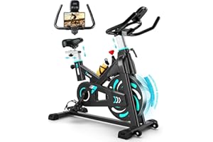 Heimtrainer Fahrrad, Riksion Hometrainer mit Flüsterleisem Magnetwiderstand, Spinning Bike Indoor bis 160 kg belastbar, Robuster Rahmen, Verstellbarer Widerstand und Transportrollen Grün/Blau