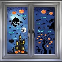 Halloween Fensteraufkleber Set - 82 Stück Elektrostatisch, Abnehmbar Mit Skelett & Kürbis